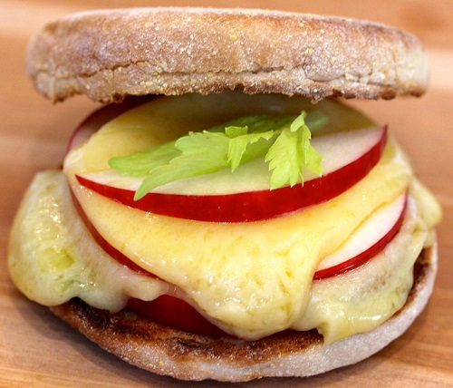 Cheddar Cheese with Apples and Ginger Preserves on an English Muffin