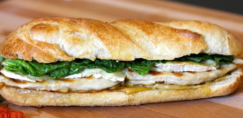 Grilled Chicken with Brie and Honey Mustard on a Baguette