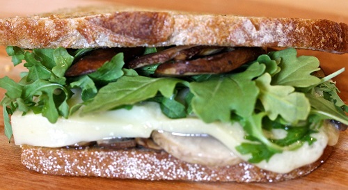 Gruyere with Baby Arugula, Sauteed Mushrooms on Pain de Campagne