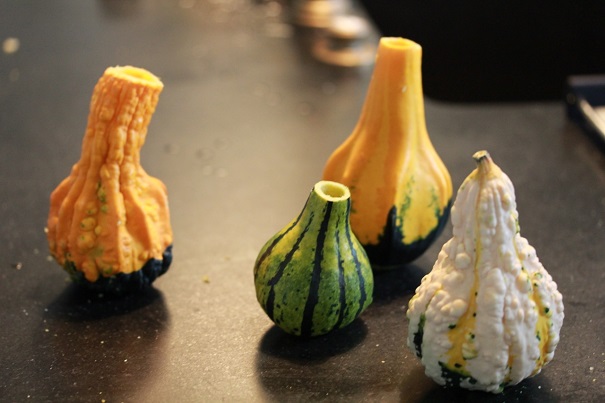 All Hallows Flowers- halowed out gourds