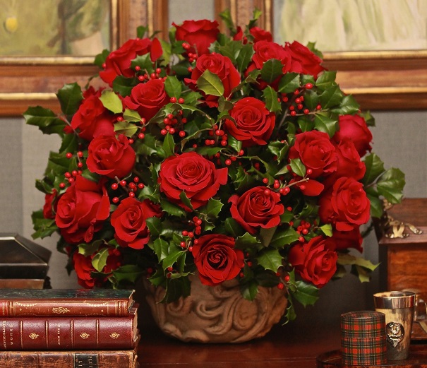 Natural Christmas Beauty Roses and Holly