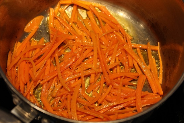 cooked carrots for korean bibimbap