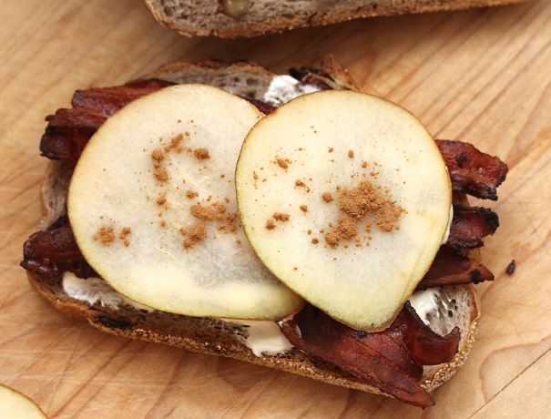Bacon Pear Fromage and Cinnamon on Fruit and Nut Bread Sandwich on America's Table