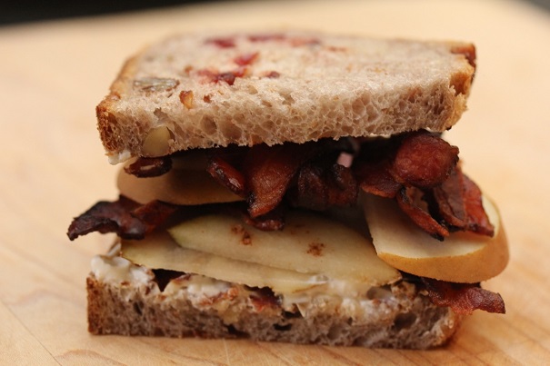 Bacon Pear Fromage and Cinnamon on Fruit and Nut Bread Sandwich on America's Table