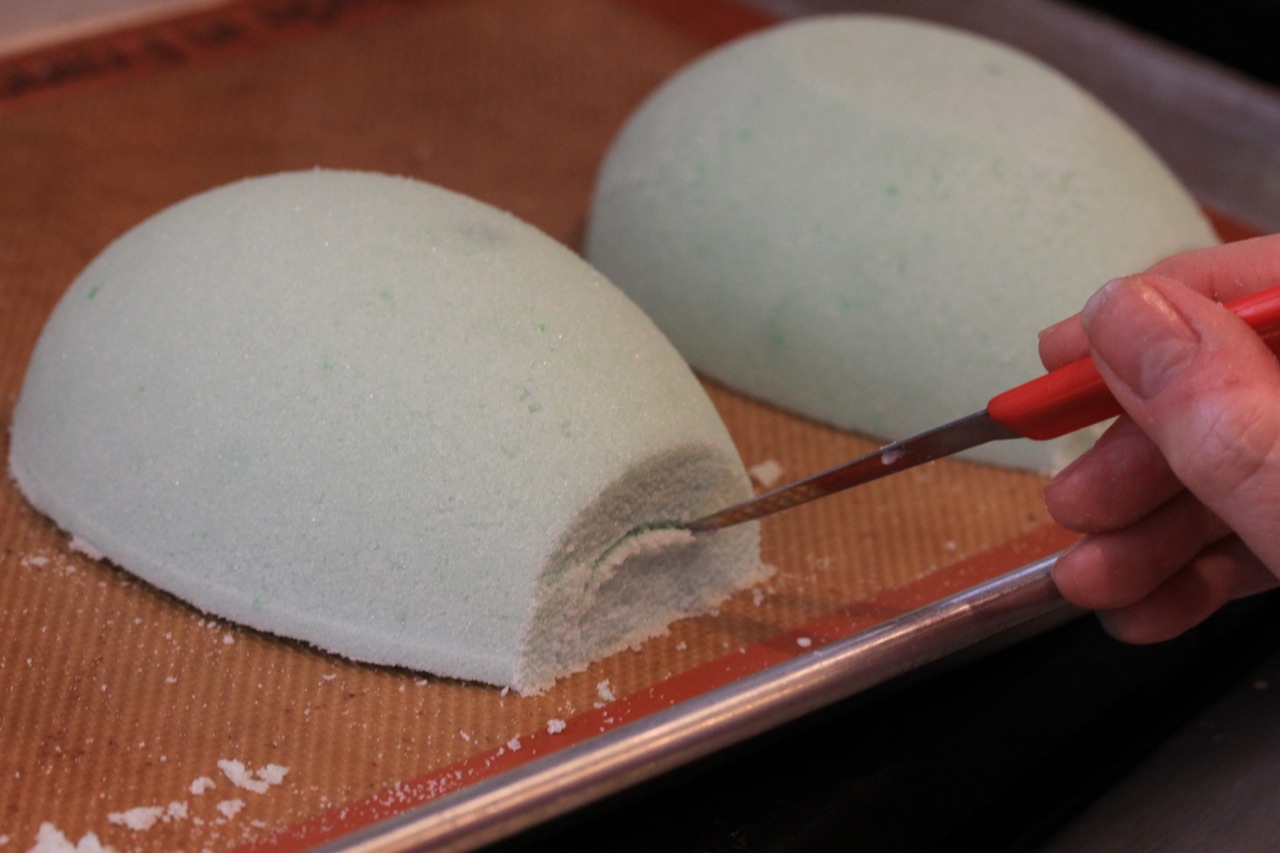 cutting out hole of sugar egg