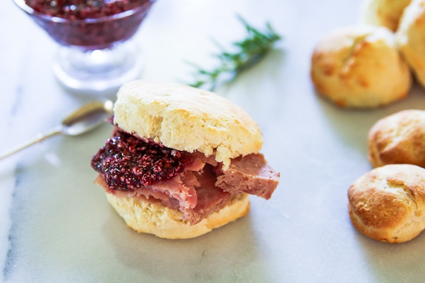 Ham Biscuits with Blackberry Honey Butter on Americas-Table.com